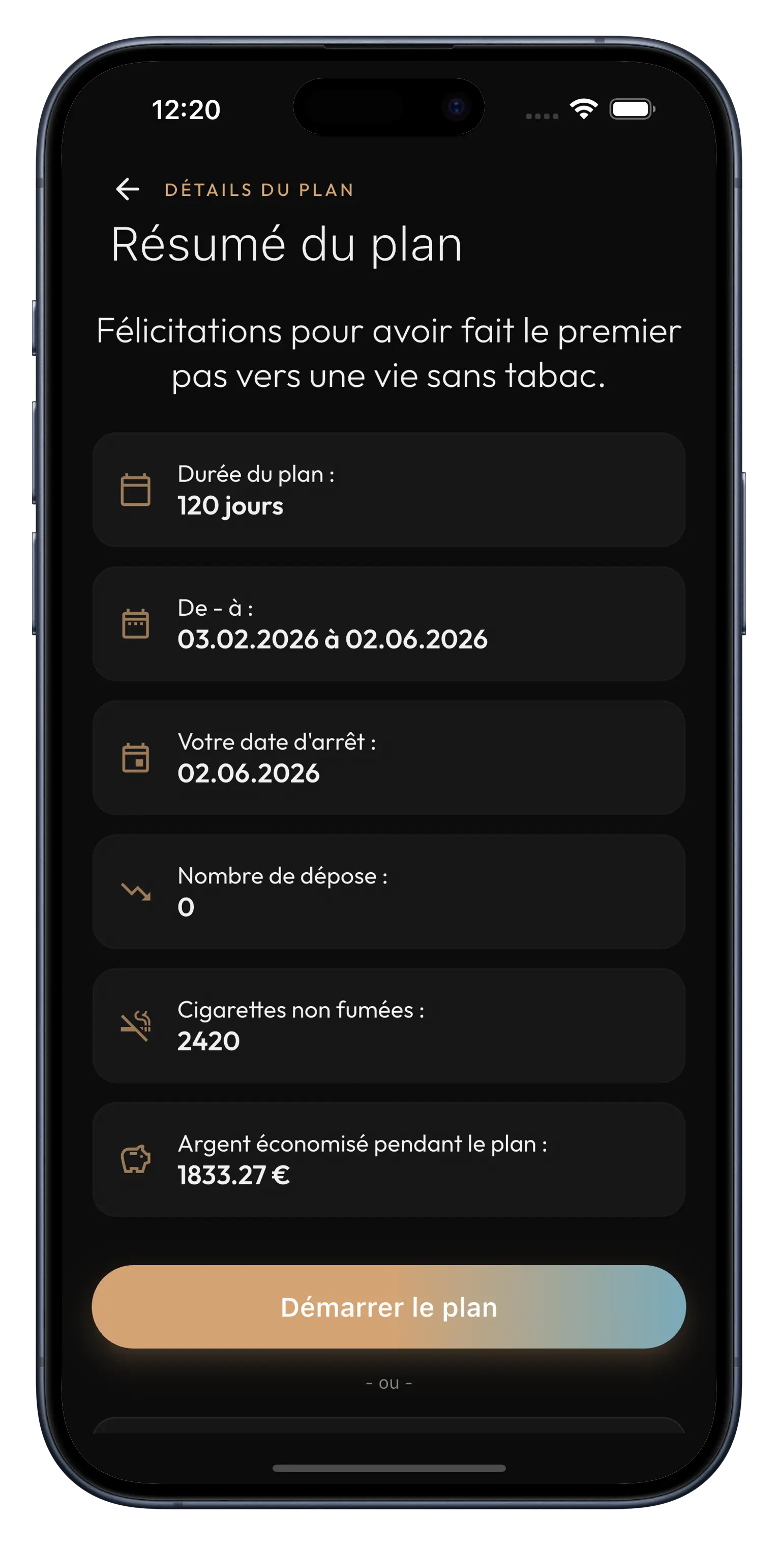 Plan d'arrêt personnalisé
