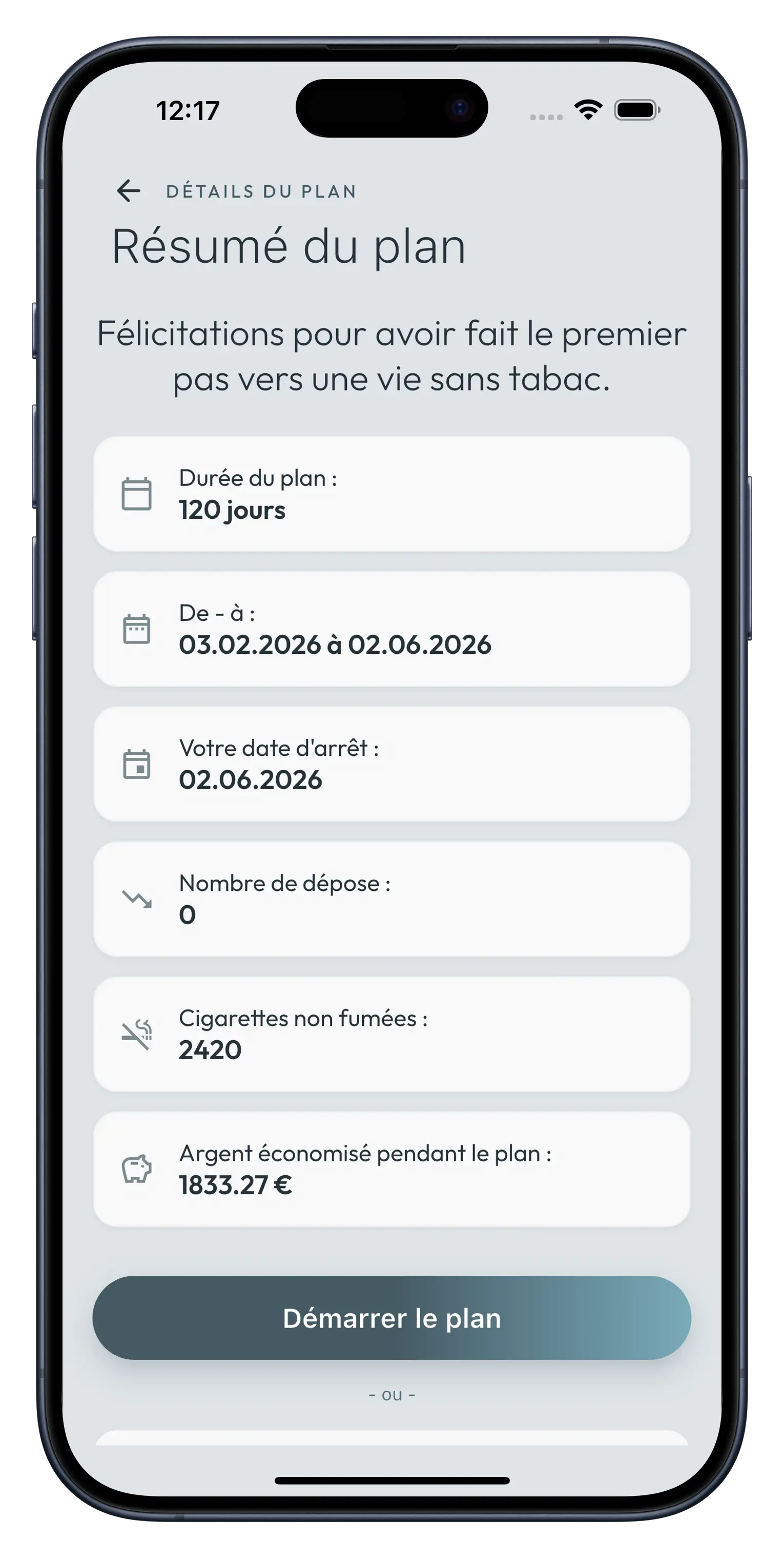 Plan d'arrêt personnalisé