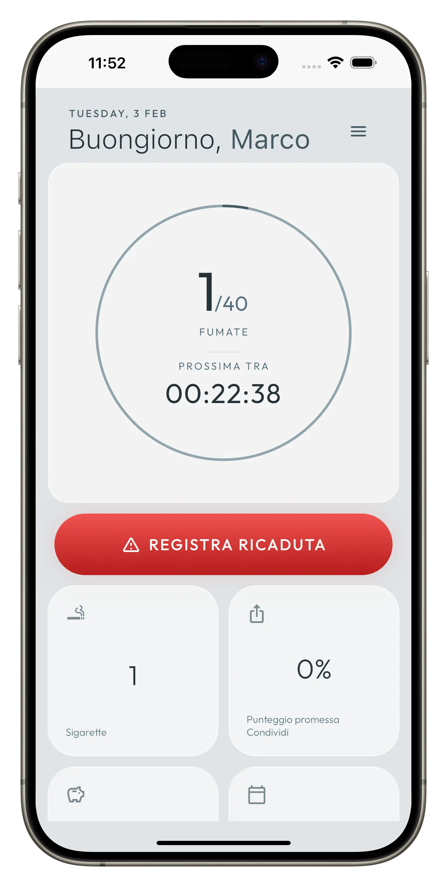 La tua dashboard per smettere di fumare