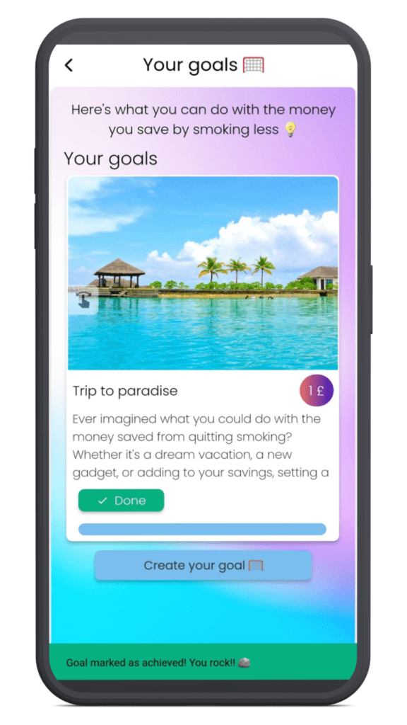 setting a goal in a quit smoking app